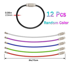 12pcs Stainless Steel Wire Key Chain Cable Metal Key Ring Loop Multicolor