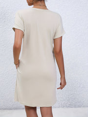 Casual Rolled Sleeve Dress with Pockets