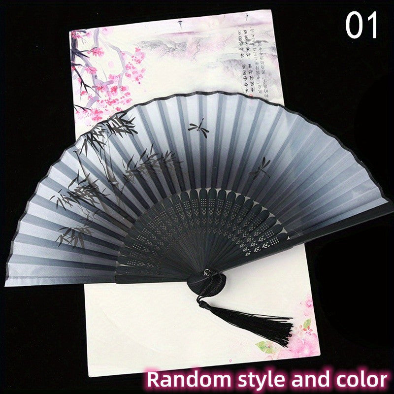Vintage Chinese Style Flower Rattan Silk Handheld Fan
