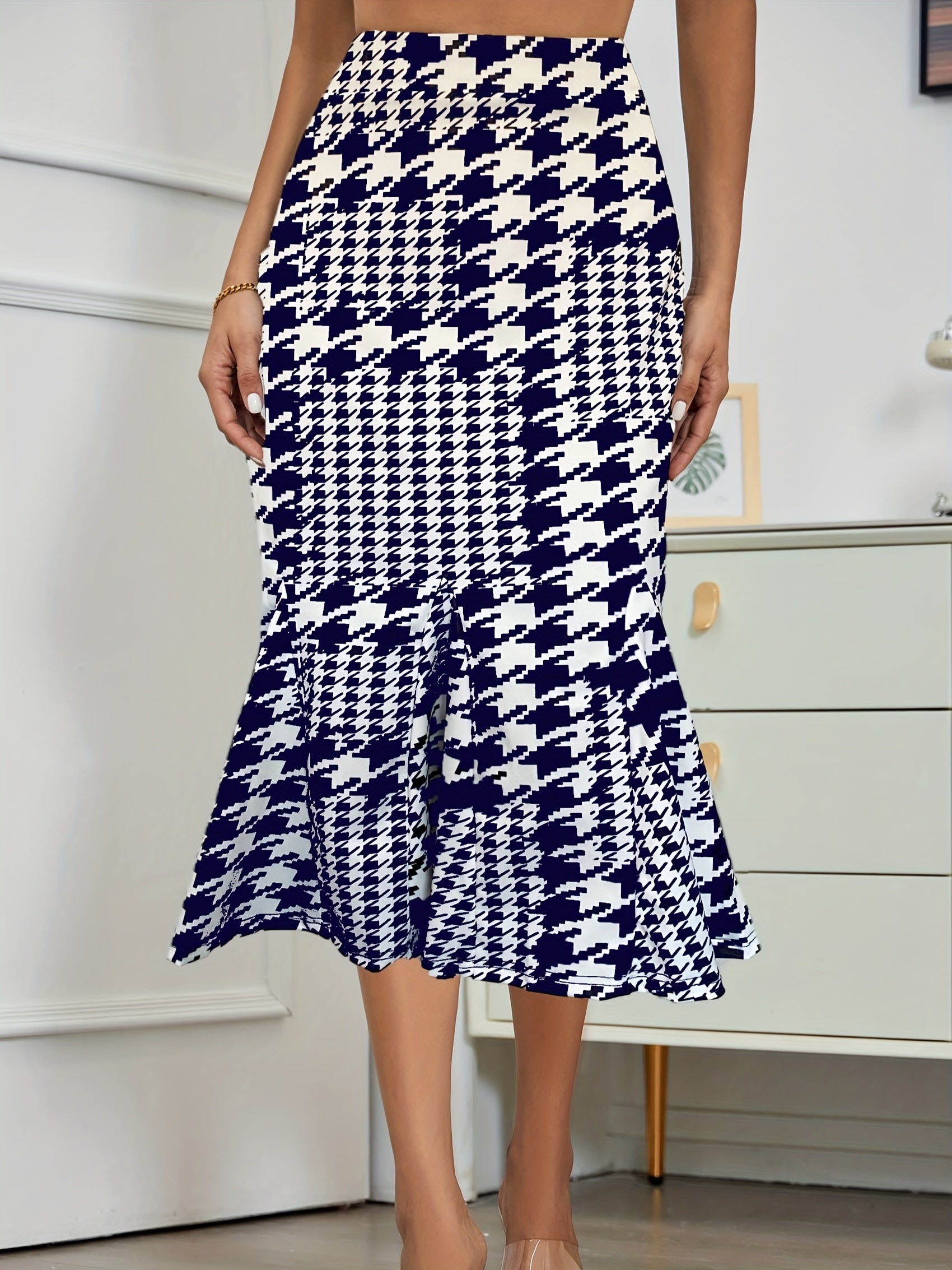 Plaid High Waist Bodycon Skirt Ruffle Trim Skirt