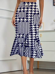 Plaid High Waist Bodycon Skirt Ruffle Trim Skirt