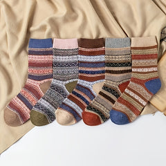 5 Pairs Geometric Pattern Warm Mid Tube Socks Women's Stockings