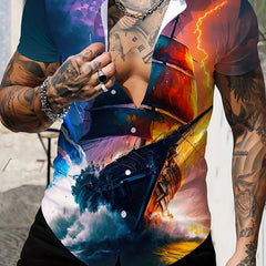 Men's 3D Print Casual Button Up Short Sleeve Shirt