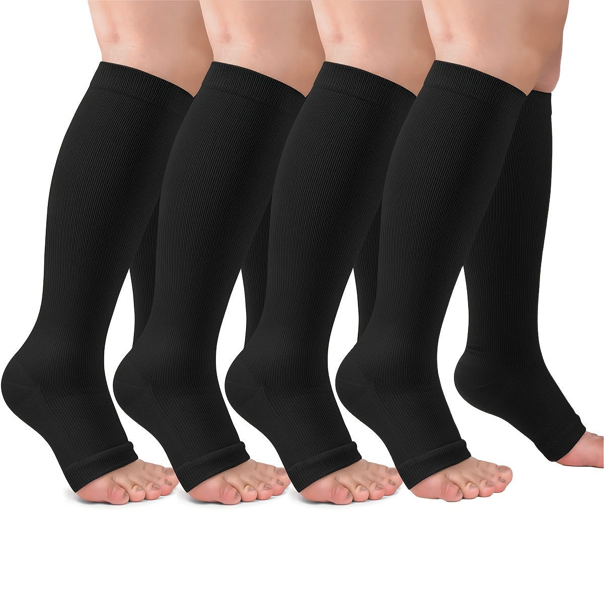 4 Pairs Open Toe Copper Compression Socks 15-25 mmHg