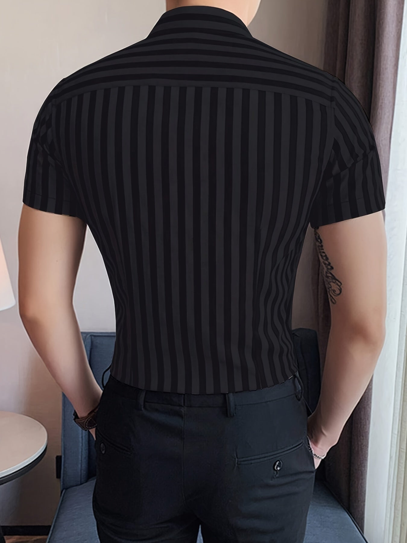 Men's Striped Short Sleeve Shirt for Spring Summer