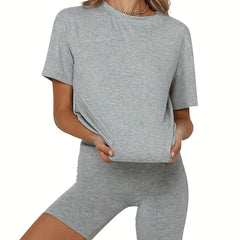Casual Matching Set Short Sleeve T-shirt & Biker Shorts Women's Outfits