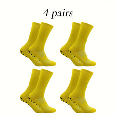 4 Pairs Non Slip Soccer Socks Breathable Crew Socks