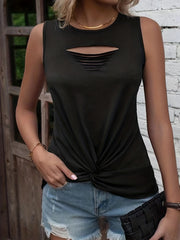 Twist Front Tank Top Solid Sleeveless Summer Top