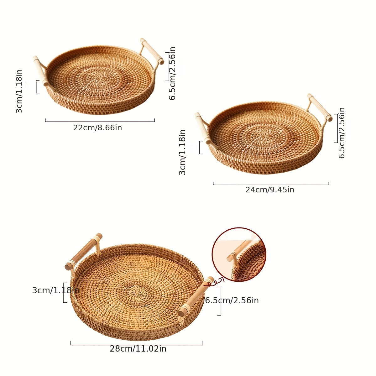 Rustic Hand Woven Rattan Serving Tray with Handles