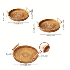 Rustic Hand Woven Rattan Serving Tray with Handles