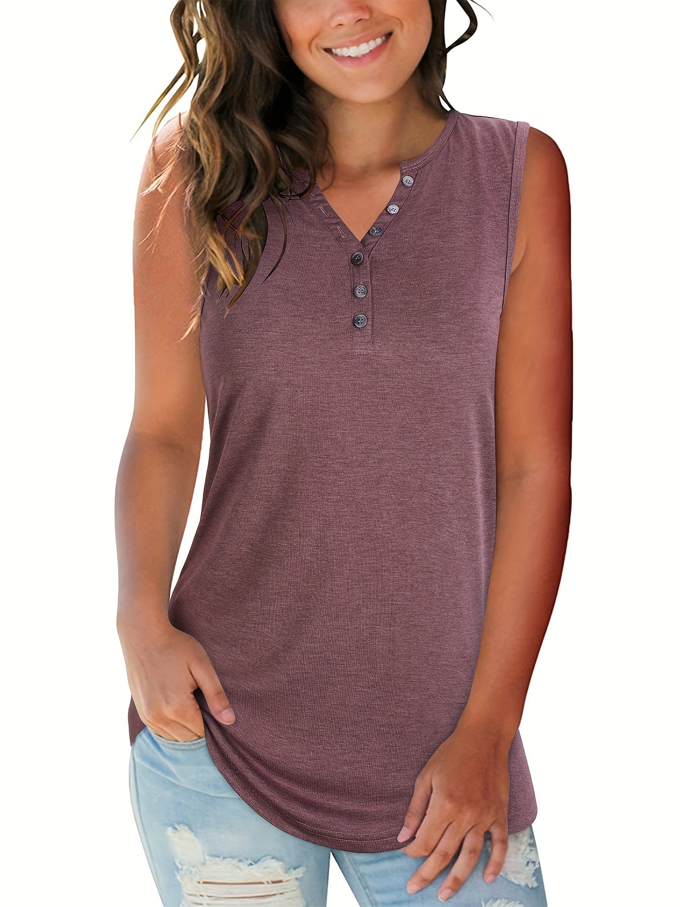 Casual V Neck Sleeveless Tank Top for Women