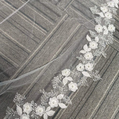 Vintage Romantic Court Style Bridal Veil with Floral & Pearl Embellishment