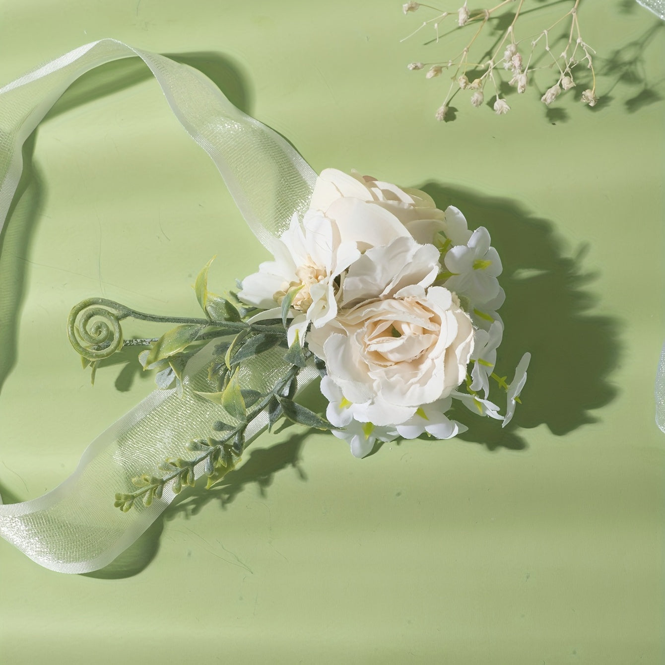 Polyester Beige Strap Wrist Flower For Women Bride Girls