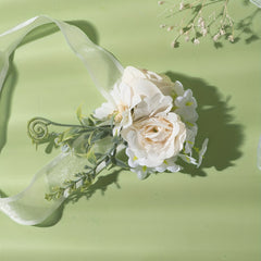 Polyester Beige Strap Wrist Flower For Women Bride Girls