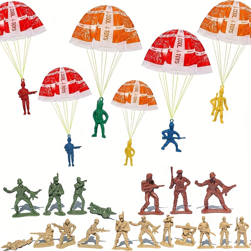 28pcs Parachute Toy Throw Toy Outdoor Game Military Action Figures Random Colors