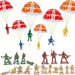 28pcs Parachute Toy Throw Toy Outdoor Game Military Action Figures Random Colors