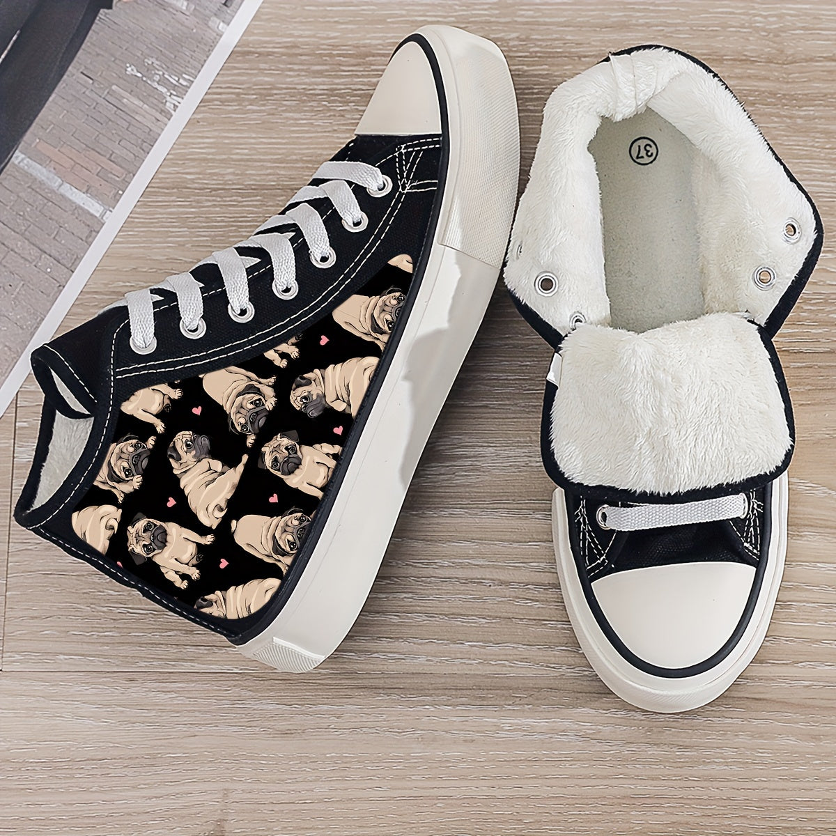 Plush Lined Thermal Chunky Canvas Sneakers Flat Heighten Fall Winter Warm