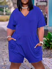 Women's Plus Size V-Neck Romper with Pockets