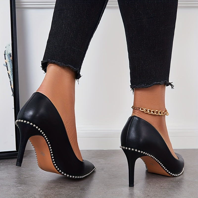Sexy Pointed Toe High Heels Metal Beads Stiletto Heels Dress Pumps