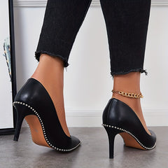 Sexy Pointed Toe High Heels Metal Beads Stiletto Heels Dress Pumps