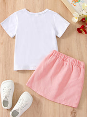 Toddler Baby Girls T Shirt Letter Print Round Neck Short Sleejsonves & Skirt Set