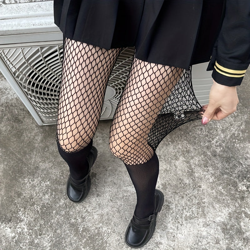 Sexy Stockings Women's Plus Faux Tight High Mesh Contrast Fishnet