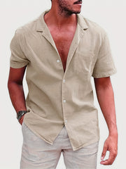 Men's Casual Short Sleeve Solid Shirt For Summer Vacation