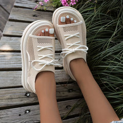 Women's Platform Sports Sandals Lace Up Slip On Shoes