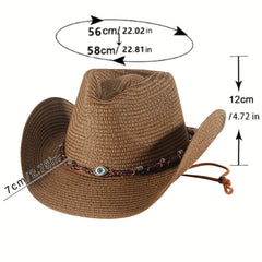 Men's Vintage Wide Brim Cowboy Straw Sun Hat