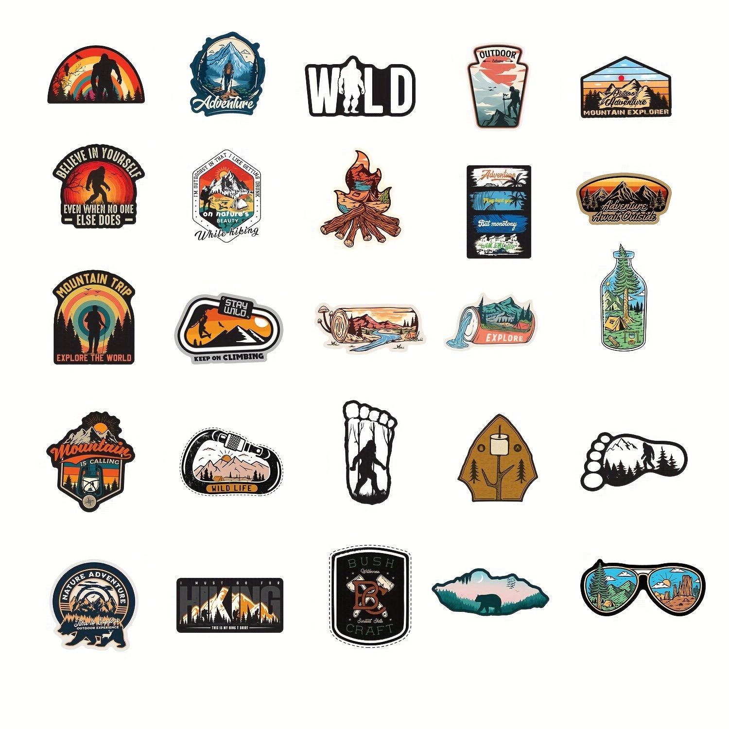 50pcs Waterproof Camping Stickers for Car Laptop Phone