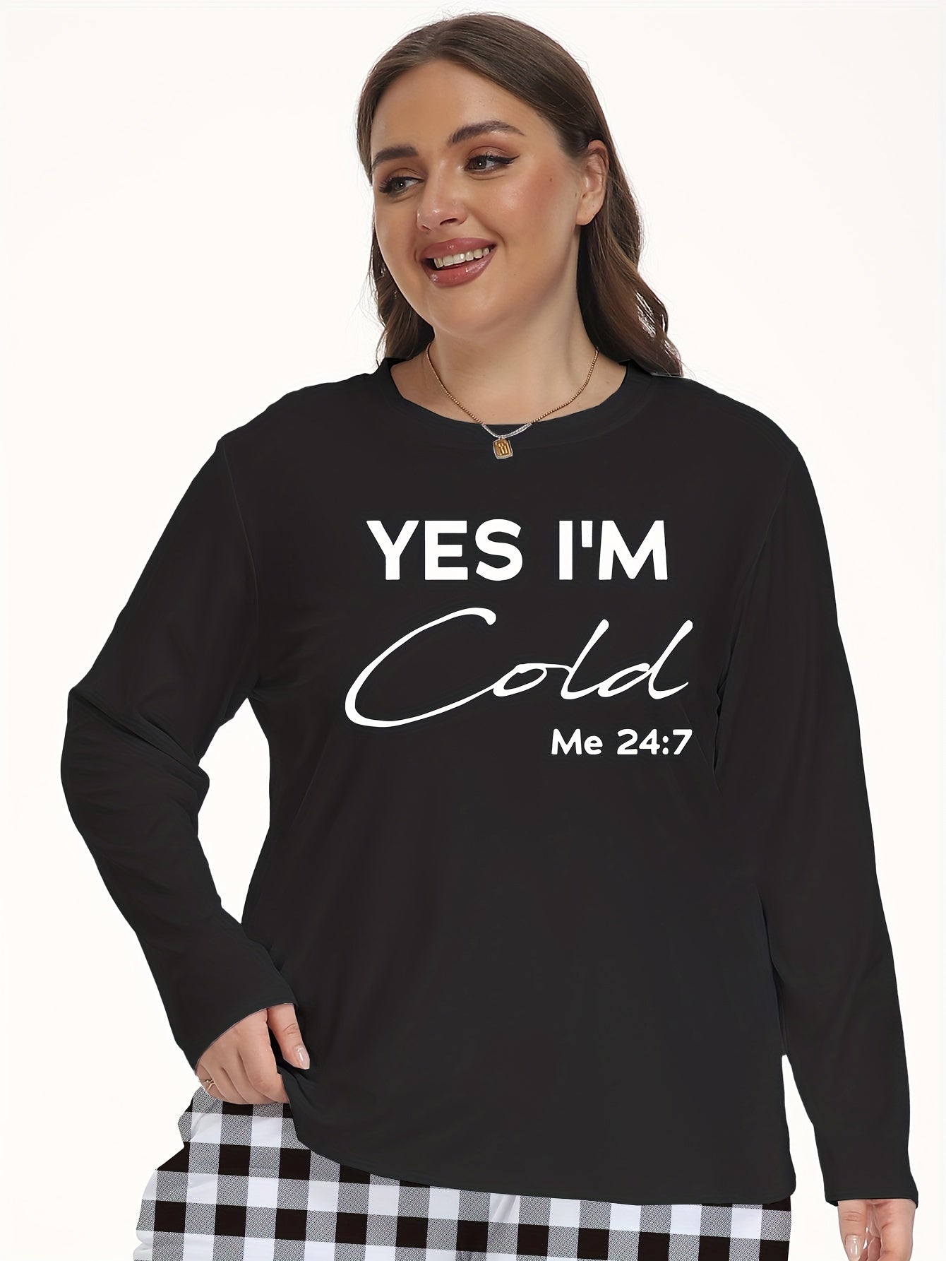 Slogan Print Long Sleeve Round Neck Loungewear Top