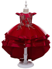 Sleeveless Princess Dress Ruffles Beads Flowers Embroidery Tulle Tutu