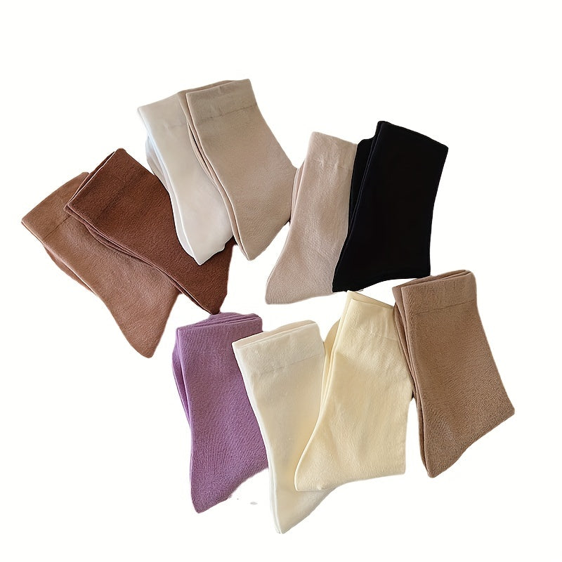 Women's Solid Crew Socks Breathable Mid Tube Stockings