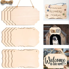 12pcs Unfinished Wooden Blank Signs for DIY Painting and Decor