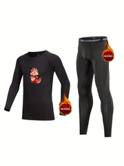 Kids Compression Fleece Set - Pullover & Pants, Cartoon Crew Neck
