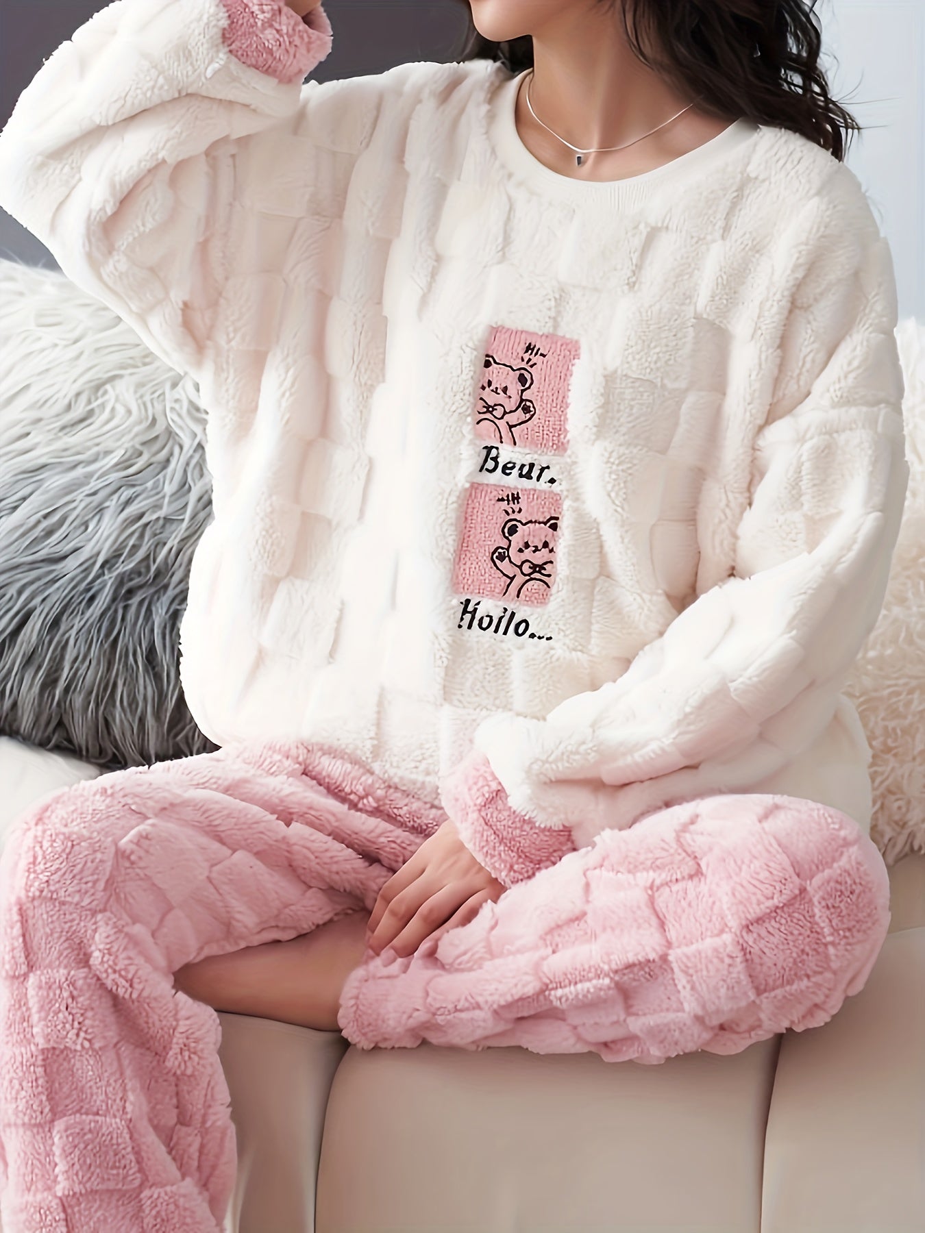 Bear Print Pajama Set Long Sleeve Top & Pants