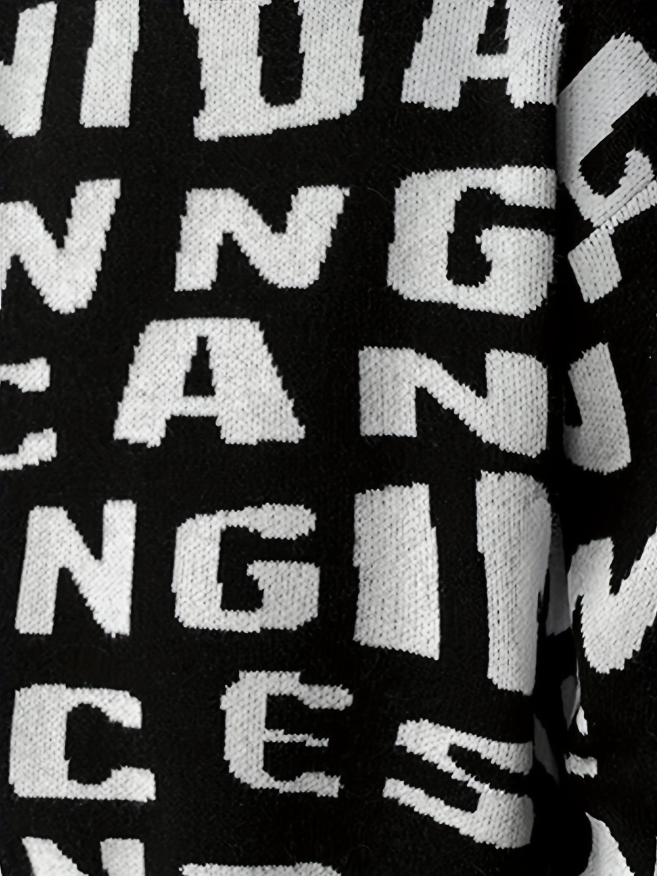 Knitted Letter Print Sweater Men's Casual Round Neck Pullover Sweater