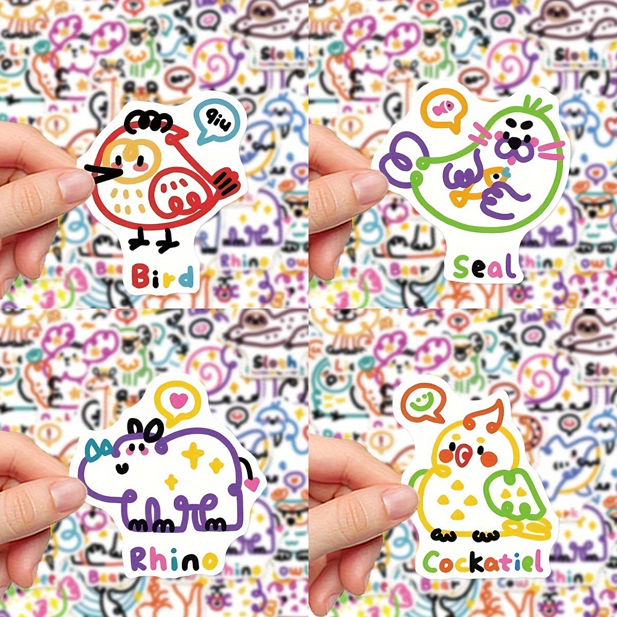 50pcs Cartoon Animal Series Waterproof DIY Sticker Pack