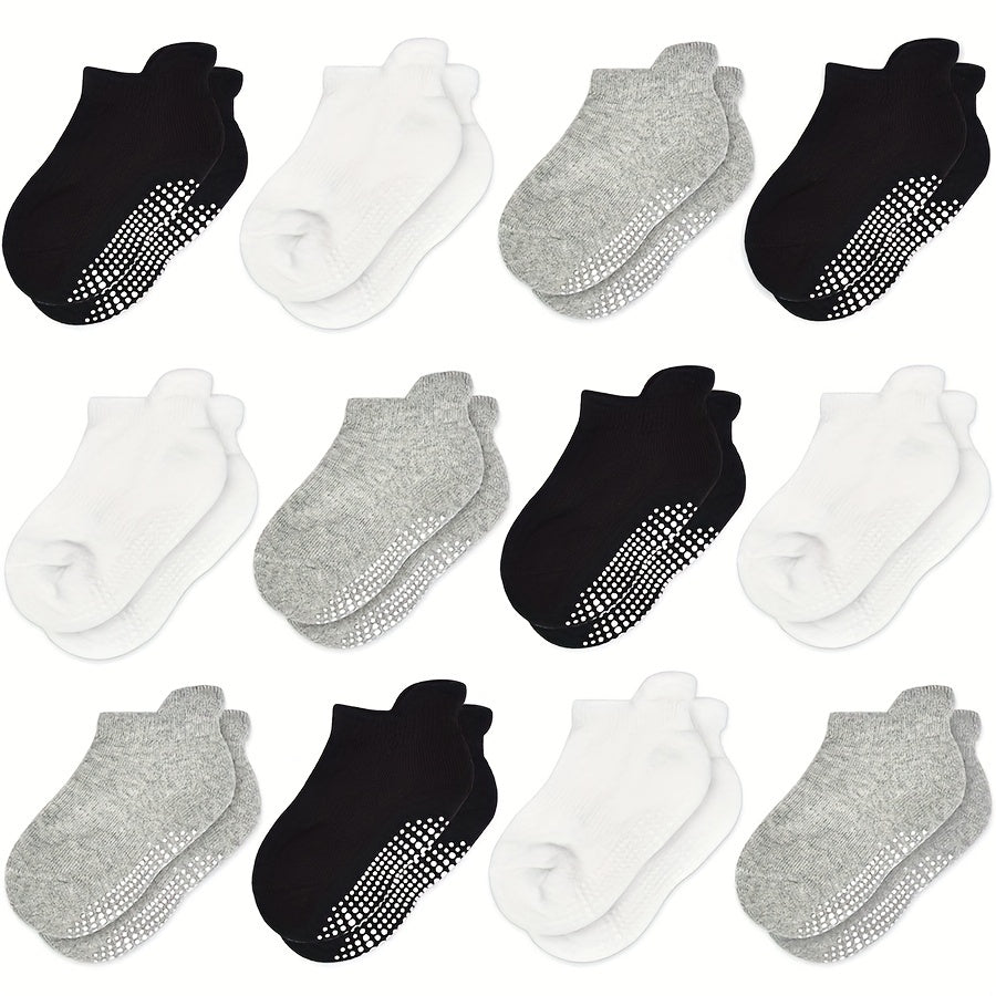 12 Pairs Boys Kids Socks With Grips Breathable Comfy Toddlers Children