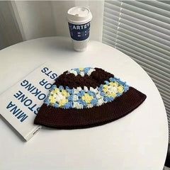 Flower Crochet Beanie Knitted Basin Hat Elastic Thin Breathable Cloche Hat