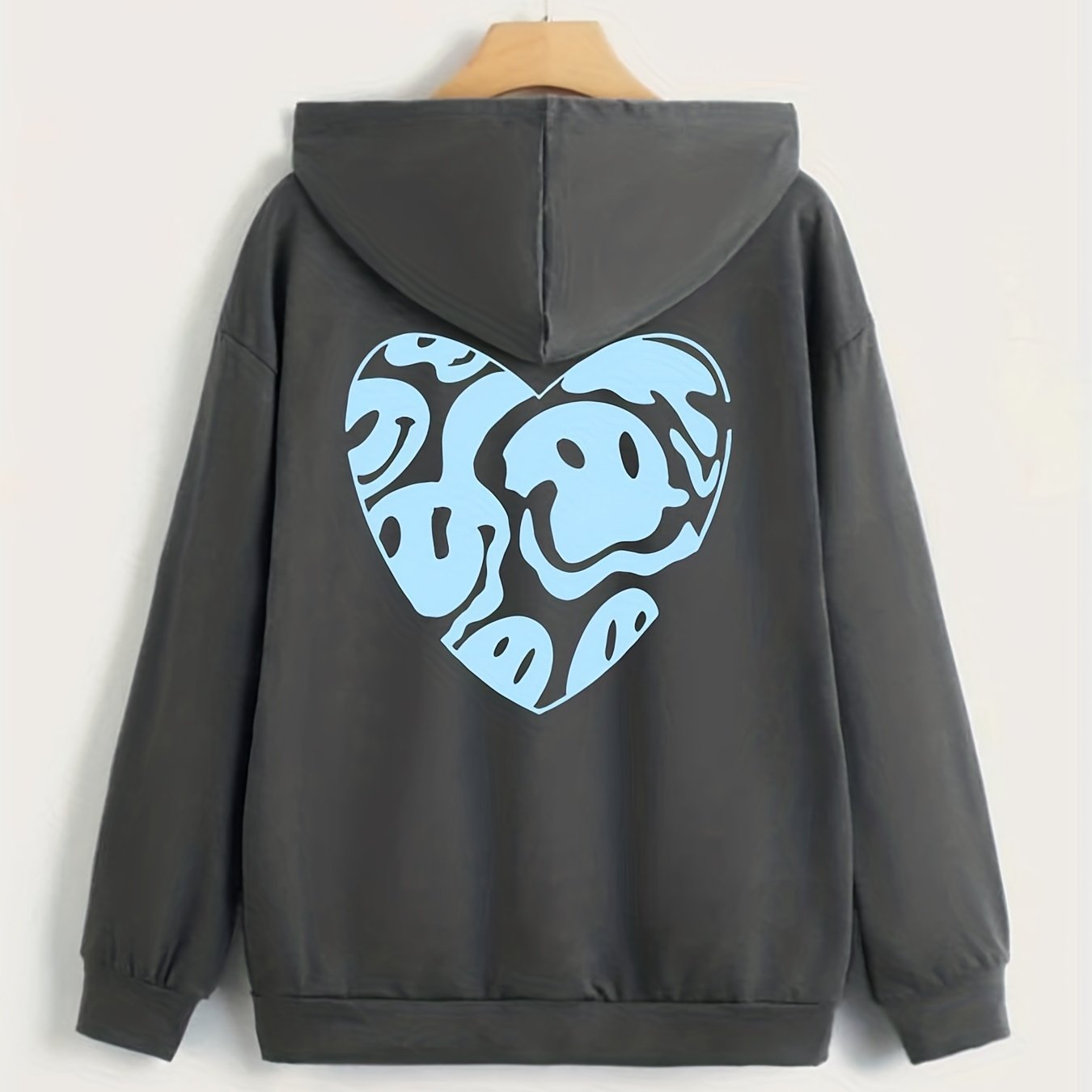 Heart Print Zip Up Hoodie Casual Long Sleeve Drawstring Hoodies Sweatshirt