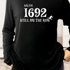 Women's Plus Slogan Print Long Sleeve Pajama Top