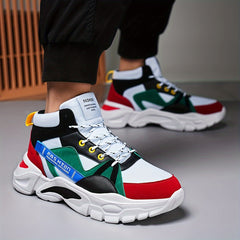 Men's High Top Basketball Shoes Colour Block Non Slip Lace Up Sneakers