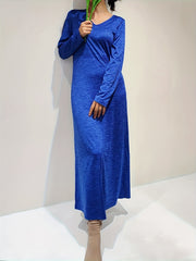 Solid V Neck Long Sleeve Lounge Dress Women's Loungewear