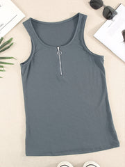 Ribbed Zip Up Tank Top Solid Sleeveless V neck Tank Top