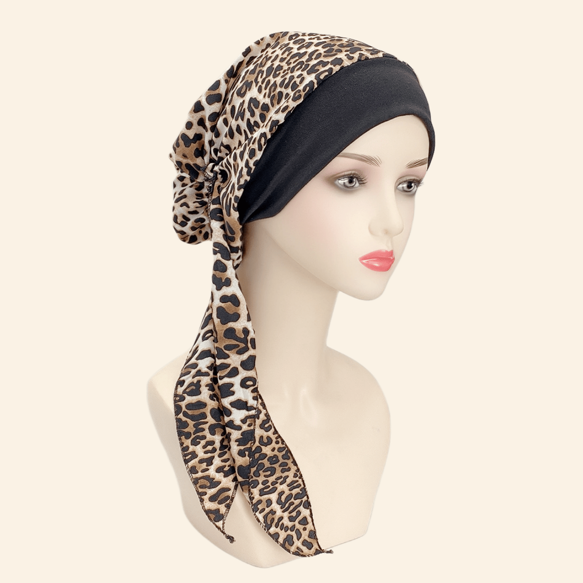 Leopard Print Turban Cap Casual Head Wraps Elastic Headscarf Women