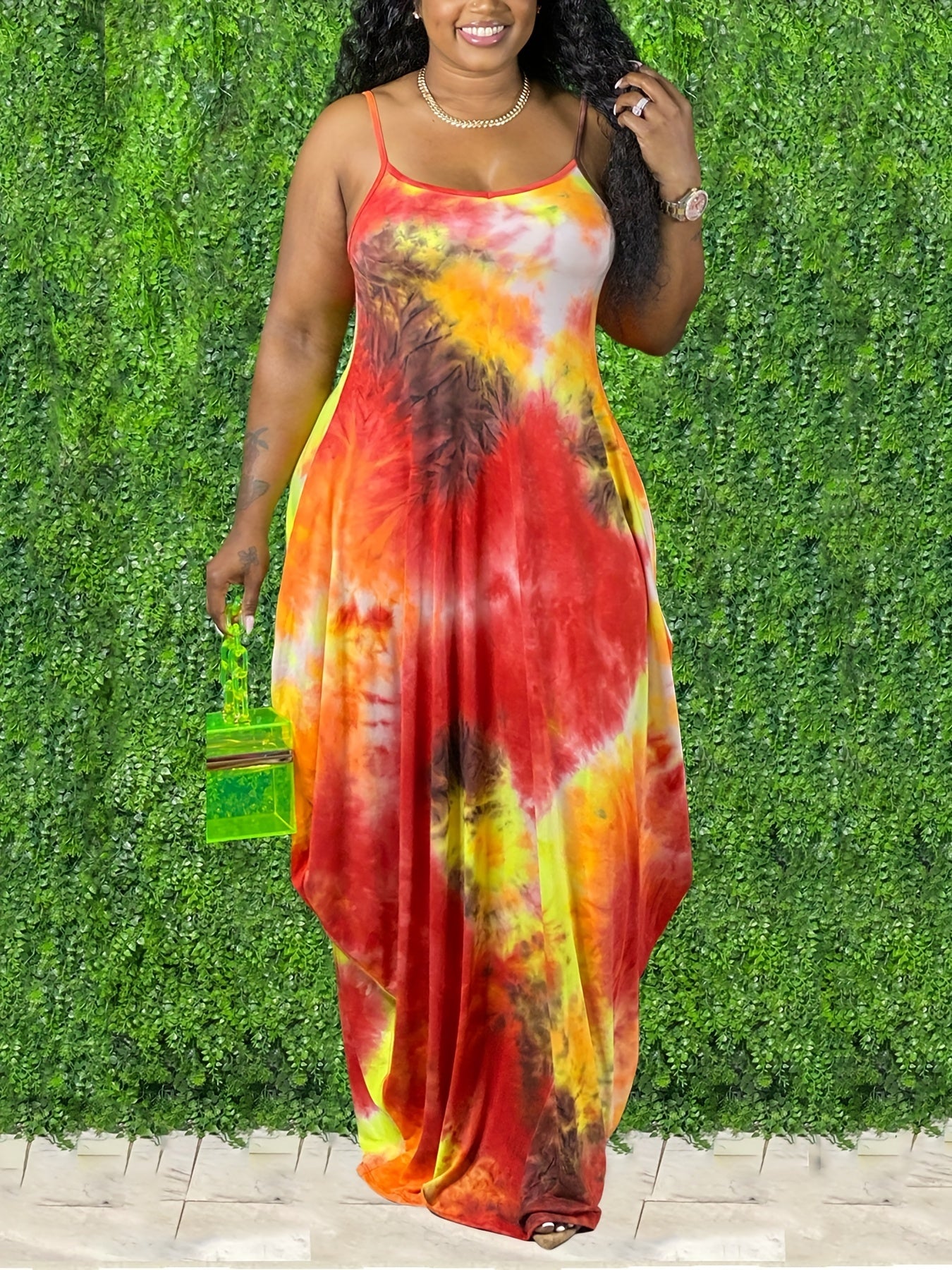 Ombre & Leopard Print Maxi Dress With Pockets