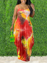Ombre & Leopard Print Maxi Dress With Pockets