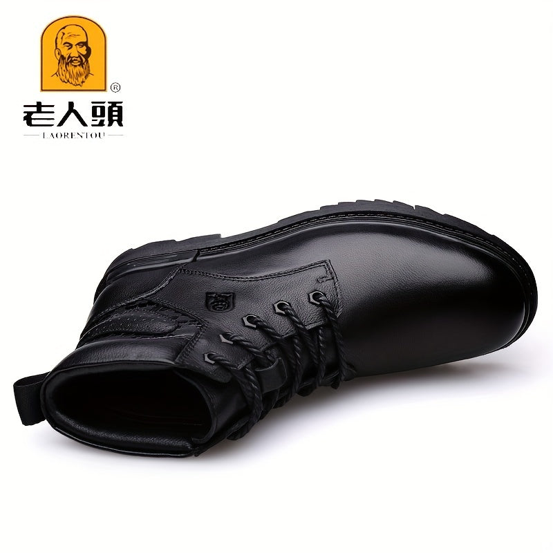 LAORENTOU Men's Leather Snow Boots Anti skid Lace up Shoes For Outdoor Winter