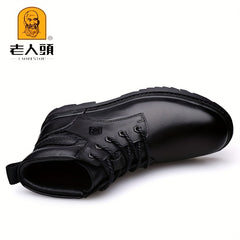 LAORENTOU Men's Leather Snow Boots Anti skid Lace up Shoes For Outdoor Winter